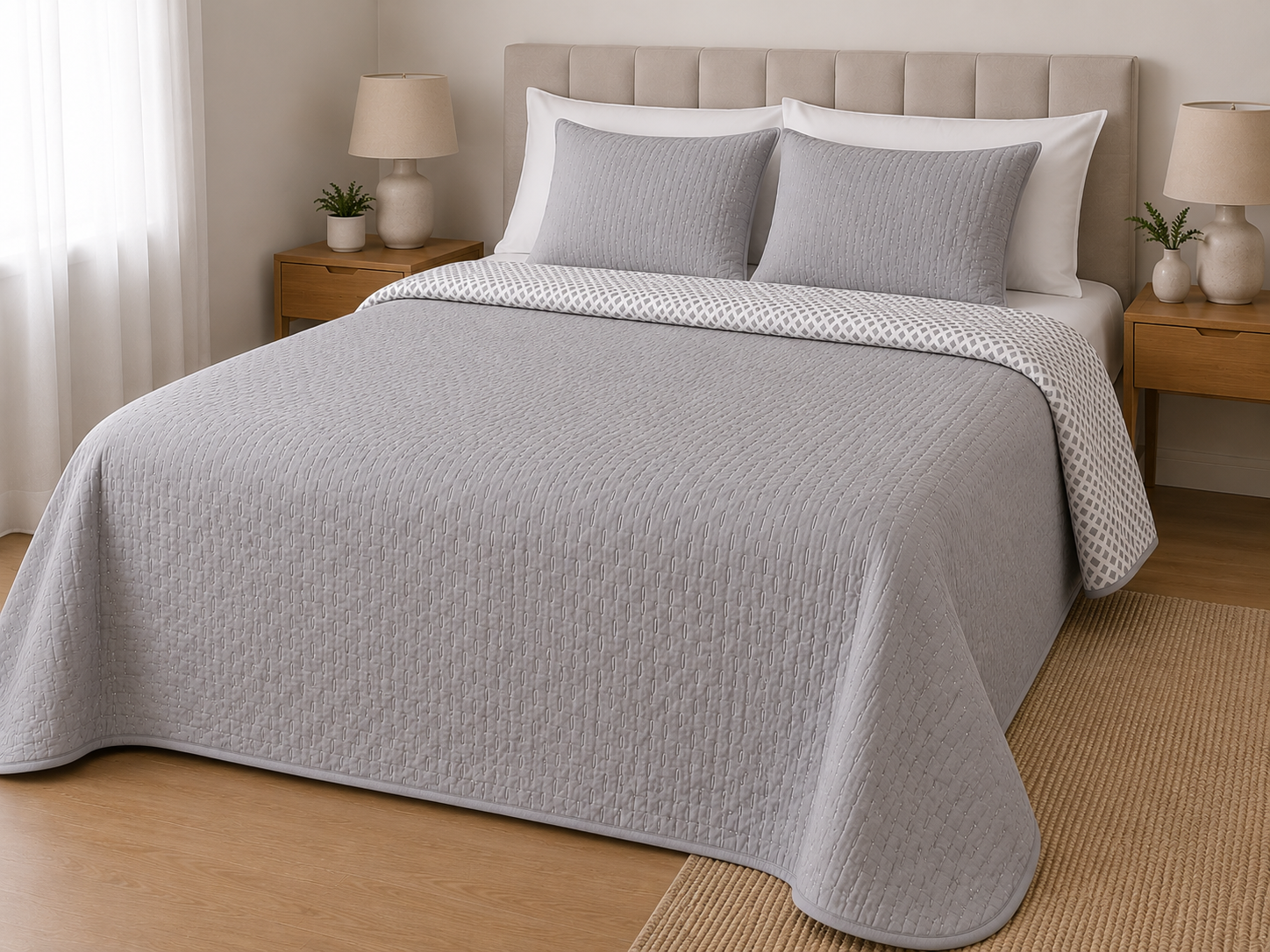 Colcha BOUTI LISA REVERSIBLE GRIS DAMAS