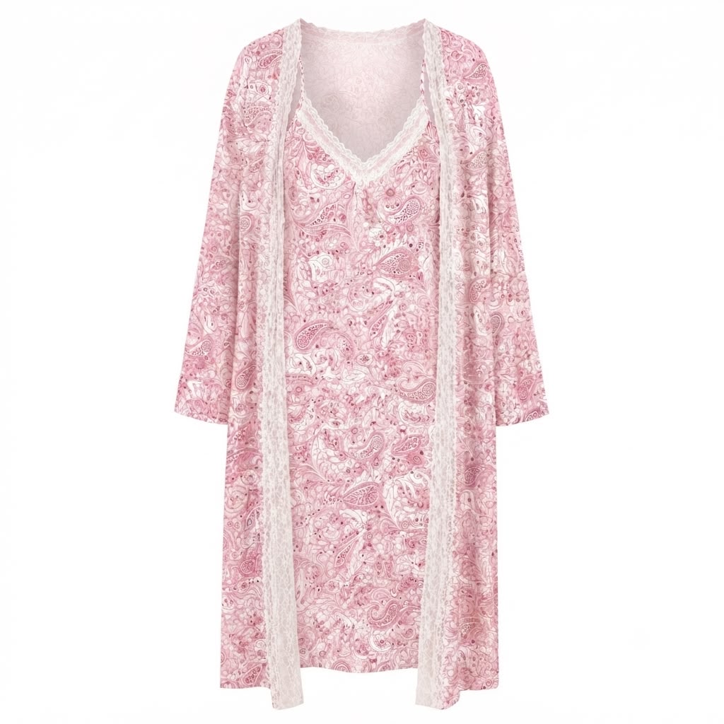 Conjunto CAMISÓN + BATÍN CACHEMIR ROSA